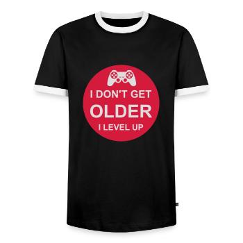 get older level up - Men's Ringer Shirt - black/white - Front - AI Model Female 172 light (172cm) & AI Model Male 178 light (178cm)