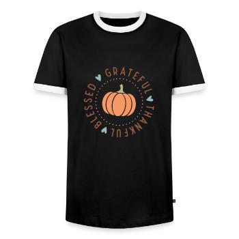 Thanksgiving Grateful Thankful Blessed - Men's Ringer Shirt - black/white - Front - AI Model Female 172 light (172cm) & AI Model Male 178 light (178cm)