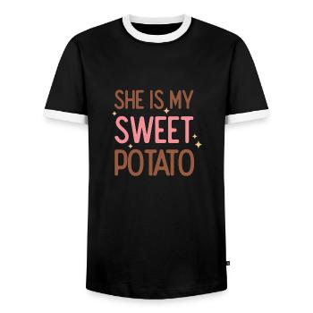 Thanksgiving She is my Sweet Potato Couple - Men's Ringer Shirt - black/white - Front - AI Model Female 172 light (172cm) & AI Model Male 178 light (178cm)