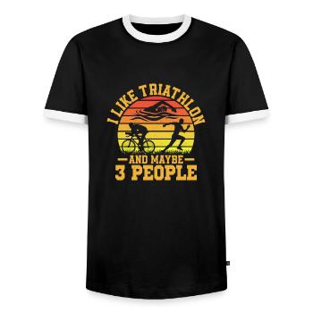 I Like Triathlon And Maybe 3 People Tri Triathlet - Männer Kontrast-T-Shirt - Schwarz/Weiß - Vorne - AI Model Female 172 light (172cm) & AI Model Male 178 light (178cm)