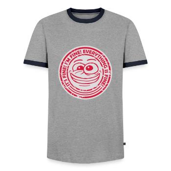 everything is fine quote - Men's Ringer Shirt - grey/navy  - Front - AI Model Female 172 light (172cm) & AI Model Male 178 light (178cm)