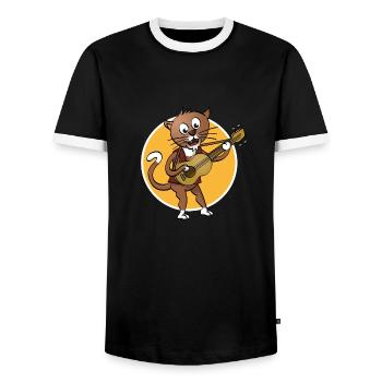 Le chat qui joue de la guitare et chante - illustration - T-shirt contrasté Homme - noir/blanc - Devant - AI Model Female 172 light (172cm) & AI Model Male 178 light (178cm)