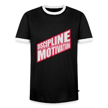 discipline over motivation Zitat - Männer Kontrast-T-Shirt - Schwarz/Weiß - Vorne - AI Model Female 172 light (172cm) & AI Model Male 178 light (178cm)
