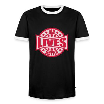 old lives matter quote - Men's Ringer Shirt - black/white - Front - AI Model Female 172 light (172cm) & AI Model Male 178 light (178cm)