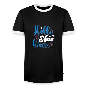 Hello New Year - Männer Kontrast-T-Shirt - Schwarz/Weiß - Vorne - AI Model Female 172 light (172cm) & AI Model Male 178 light (178cm)