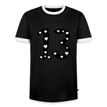 13 Geburtstag mit Herz - Männer Kontrast-T-Shirt - Schwarz/Weiß - Vorne - AI Model Female 172 light (172cm) & AI Model Male 178 light (178cm)