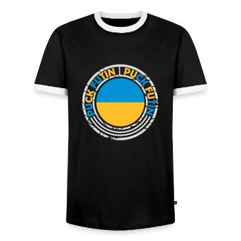 Conception du logo Puck Futin - T-shirt contrasté Homme - noir/blanc - Devant - AI Model Female 172 light (172cm) & AI Model Male 178 light (178cm)
