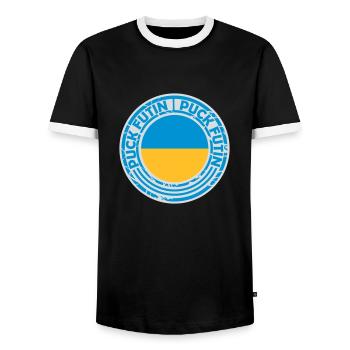 Conception du logo Puck Futin - T-shirt contrasté Homme - noir/blanc - Devant - AI Model Female 172 light (172cm) & AI Model Male 178 light (178cm)