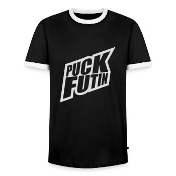 Conception du logo Puck Futin - T-shirt contrasté Homme - noir/blanc - Devant - AI Model Female 172 light (172cm) & AI Model Male 178 light (178cm)