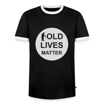 old lives matter quote - Men's Ringer Shirt - black/white - Front - AI Model Female 172 light (172cm) & AI Model Male 178 light (178cm)