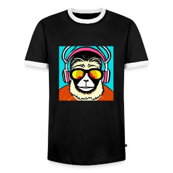 Monkey listening to music with headphones - Men's Ringer Shirt - black/white - Front - AI Model Female 172 light (172cm) & AI Model Male 178 light (178cm)