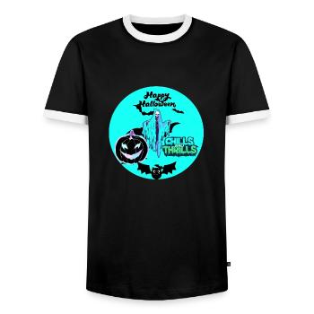 Halloween, bats and pumpkin - Men's Ringer Shirt - black/white - Front - AI Model Female 172 light (172cm) & AI Model Male 178 light (178cm)