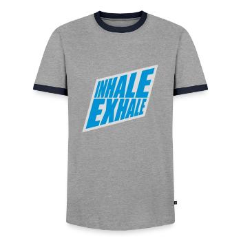 Inspirez expirez Yoga citation - T-shirt contrasté Homme - gris/marine  - Devant - AI Model Female 172 light (172cm) & AI Model Male 178 light (178cm)
