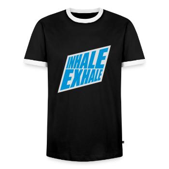 Inspirez expirez Yoga citation - T-shirt contrasté Homme - noir/blanc - Devant - AI Model Female 172 light (172cm) & AI Model Male 178 light (178cm)