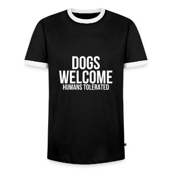 Dogs welcome humans tolerated - Men's Ringer Shirt - black/white - Front - AI Model Female 172 light (172cm) & AI Model Male 178 light (178cm)