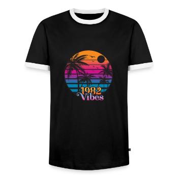 1982 Vintage Vibes - Men's Ringer Shirt - black/white - Front - AI Model Female 172 light (172cm) & AI Model Male 178 light (178cm)