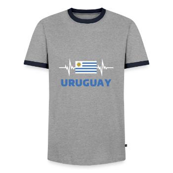 Uruguay Fußball 2022 Herzschlag Uruguay - Männer Kontrast-T-Shirt - Grau/Navy  - Vorne - AI Model Female 172 light (172cm) & AI Model Male 178 light (178cm)