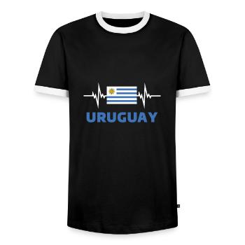 Uruguay Fußball 2022 Herzschlag Uruguay - Männer Kontrast-T-Shirt - Schwarz/Weiß - Vorne - AI Model Female 172 light (172cm) & AI Model Male 178 light (178cm)