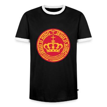 Citation de Jésus est roi - T-shirt contrasté Homme - noir/blanc - Devant - AI Model Female 172 light (172cm) & AI Model Male 178 light (178cm)