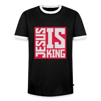 Citation de Jésus est roi - T-shirt contrasté Homme - noir/blanc - Devant - AI Model Female 172 light (172cm) & AI Model Male 178 light (178cm)