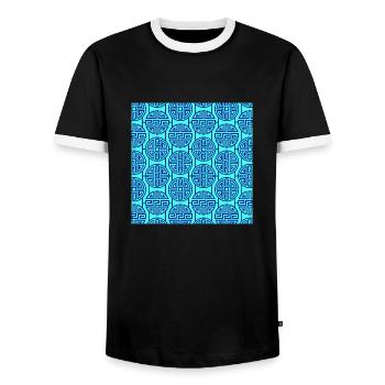 Chinese pattern - Men's Ringer Shirt - black/white - Front - AI Model Female 172 light (172cm) & AI Model Male 178 light (178cm)