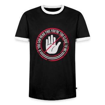too close to me - Männer Kontrast-T-Shirt - Schwarz/Weiß - Vorne - AI Model Female 172 light (172cm) & AI Model Male 178 light (178cm)