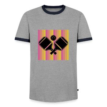pickleball Retro Pickleball pickleball Vintage - Men's Ringer Shirt - grey/navy  - Front - AI Model Female 172 light (172cm) & AI Model Male 178 light (178cm)