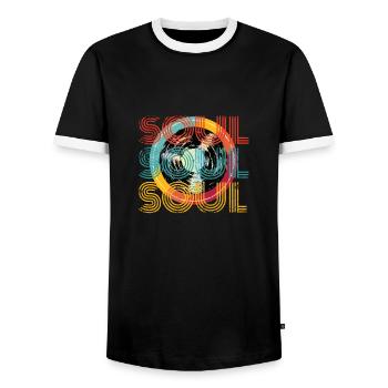 Soul Music Retro - Men's Ringer Shirt - black/white - Front - AI Model Female 172 light (172cm) & AI Model Male 178 light (178cm)