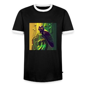 Owl Art 1 - Men's Ringer Shirt - black/white - Front - AI Model Female 172 light (172cm) & AI Model Male 178 light (178cm)