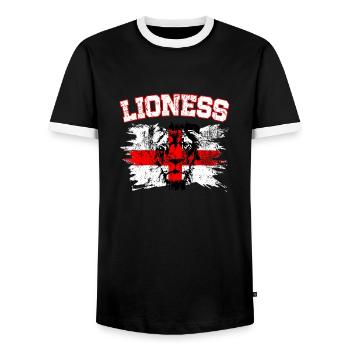 England National Soccer Team Country Flag Football - Men's Ringer Shirt - black/white - Front - AI Model Female 172 light (172cm) & AI Model Male 178 light (178cm)