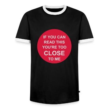 too close to me - Men's Ringer Shirt - black/white - Front - AI Model Female 172 light (172cm) & AI Model Male 178 light (178cm)