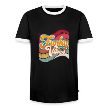 Funky vibes - Men's Ringer Shirt - black/white - Front - AI Model Female 172 light (172cm) & AI Model Male 178 light (178cm)