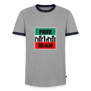 Free Iran - Men's Ringer Shirt - grey/navy  - Front - AI Model Female 172 light (172cm) & AI Model Male 178 light (178cm)