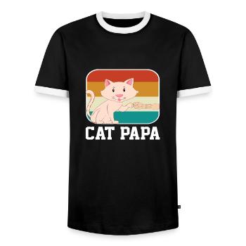 Chat Papa - T-shirt contrasté Homme - noir/blanc - Devant - AI Model Female 172 light (172cm) & AI Model Male 178 light (178cm)