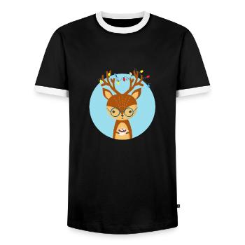 Weihnachtshirsch und eine Tasse Kakao - Männer Kontrast-T-Shirt - Schwarz/Weiß - Vorne - AI Model Female 172 light (172cm) & AI Model Male 178 light (178cm)