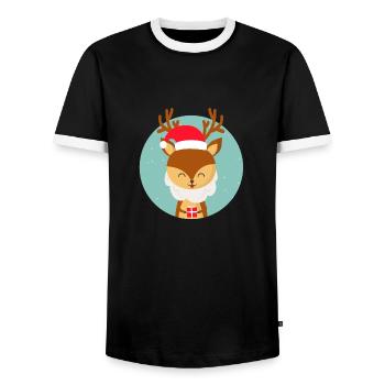 Santa Claus Deer - Men's Ringer Shirt - black/white - Front - AI Model Female 172 light (172cm) & AI Model Male 178 light (178cm)