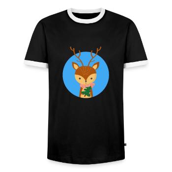 Hirsch und Weihnachtsbaum - Männer Kontrast-T-Shirt - Schwarz/Weiß - Vorne - AI Model Female 172 light (172cm) & AI Model Male 178 light (178cm)