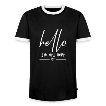 Bonjour dans le nouveau ici - T-shirt contrasté Homme - noir/blanc - Devant - AI Model Female 172 light (172cm) & AI Model Male 178 light (178cm)