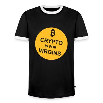 crypto is for virgins - Männer Kontrast-T-Shirt - Schwarz/Weiß - Vorne - AI Model Female 172 light (172cm) & AI Model Male 178 light (178cm)