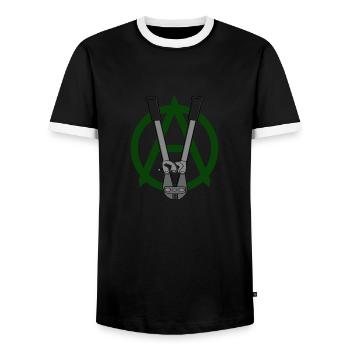 vegan anarchism darkgreen - Men's Ringer Shirt - black/white - Front - AI Model Female 172 light (172cm) & AI Model Male 178 light (178cm)