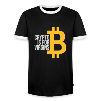 crypto is for virgins - Männer Kontrast-T-Shirt - Schwarz/Weiß - Vorne - AI Model Female 172 light (172cm) & AI Model Male 178 light (178cm)