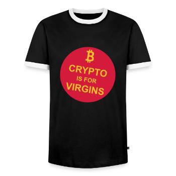 crypto is for virgins - Männer Kontrast-T-Shirt - Schwarz/Weiß - Vorne - AI Model Female 172 light (172cm) & AI Model Male 178 light (178cm)