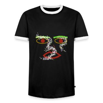 Les fleurs artificielles et les femmes - T-shirt contrasté Homme - noir/blanc - Devant - AI Model Female 172 light (172cm) & AI Model Male 178 light (178cm)