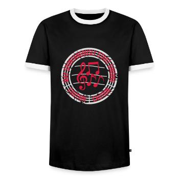 may spontaneously start singing - Men's Ringer Shirt - black/white - Front - AI Model Female 172 light (172cm) & AI Model Male 178 light (178cm)