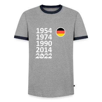 WM, 2022, Fußball, Deutschland - Männer Kontrast-T-Shirt - Grau/Navy  - Vorne - AI Model Female 172 light (172cm) & AI Model Male 178 light (178cm)