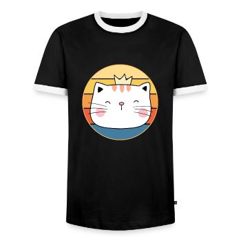 Lustiges süßes Kawaii Katzengesicht Retro Sonnenuntergang - Männer Kontrast-T-Shirt - Schwarz/Weiß - Vorne - AI Model Female 172 light (172cm) & AI Model Male 178 light (178cm)