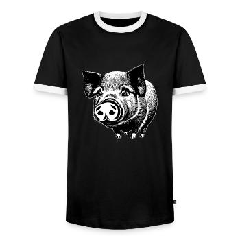 pig sweet pigs pigs animal animals 9 - Men's Ringer Shirt - black/white - Front - AI Model Female 172 light (172cm) & AI Model Male 178 light (178cm)