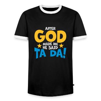 Après que Dieu m’ait fait - T-shirt contrasté Homme - noir/blanc - Devant - AI Model Female 172 light (172cm) & AI Model Male 178 light (178cm)