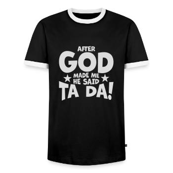 Après que Dieu m’ait fait - T-shirt contrasté Homme - noir/blanc - Devant - AI Model Female 172 light (172cm) & AI Model Male 178 light (178cm)
