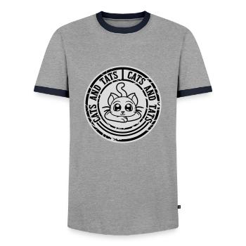 Citation de chats et de tats - T-shirt contrasté Homme - gris/marine  - Devant - AI Model Female 172 light (172cm) & AI Model Male 178 light (178cm)